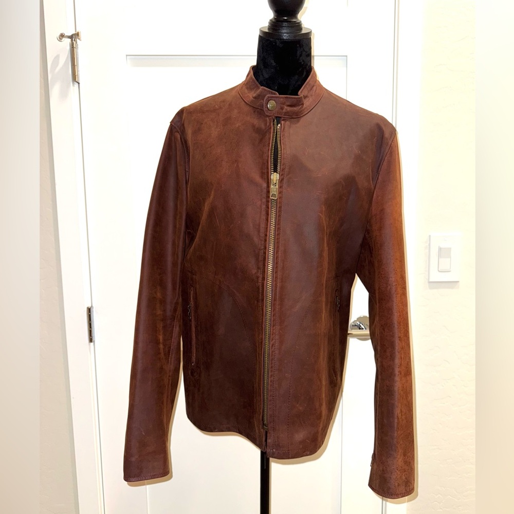 Schott NYC Cafe Racer Slim Fit Cowhide Leather Jacket